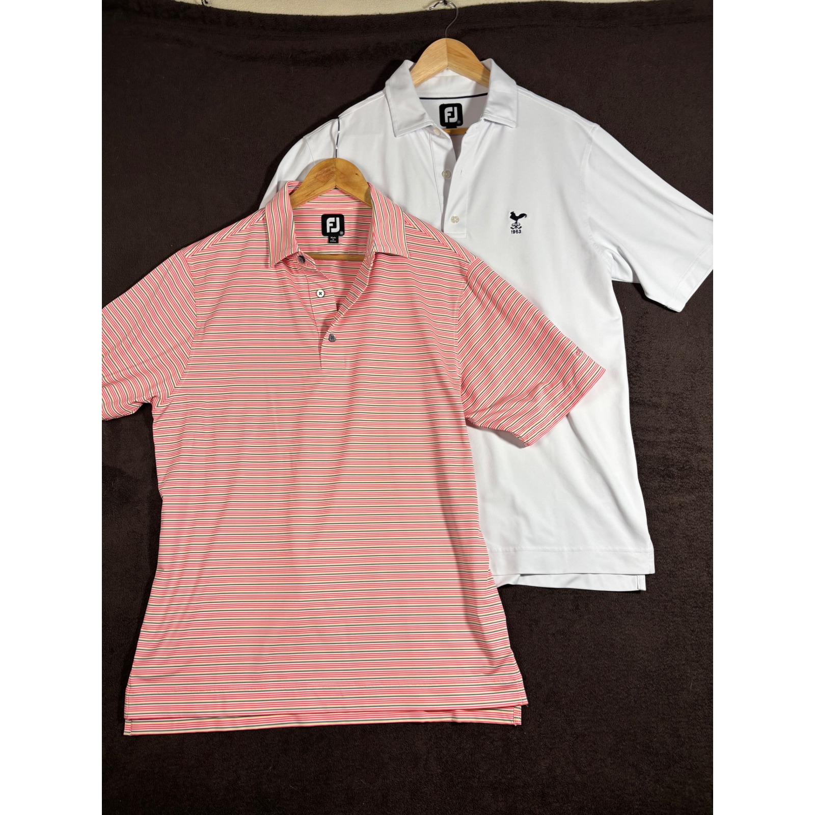 Footjoy Mens Golf Polo Shirt Lot Of 2 White Crest Striped Classics Size Medium